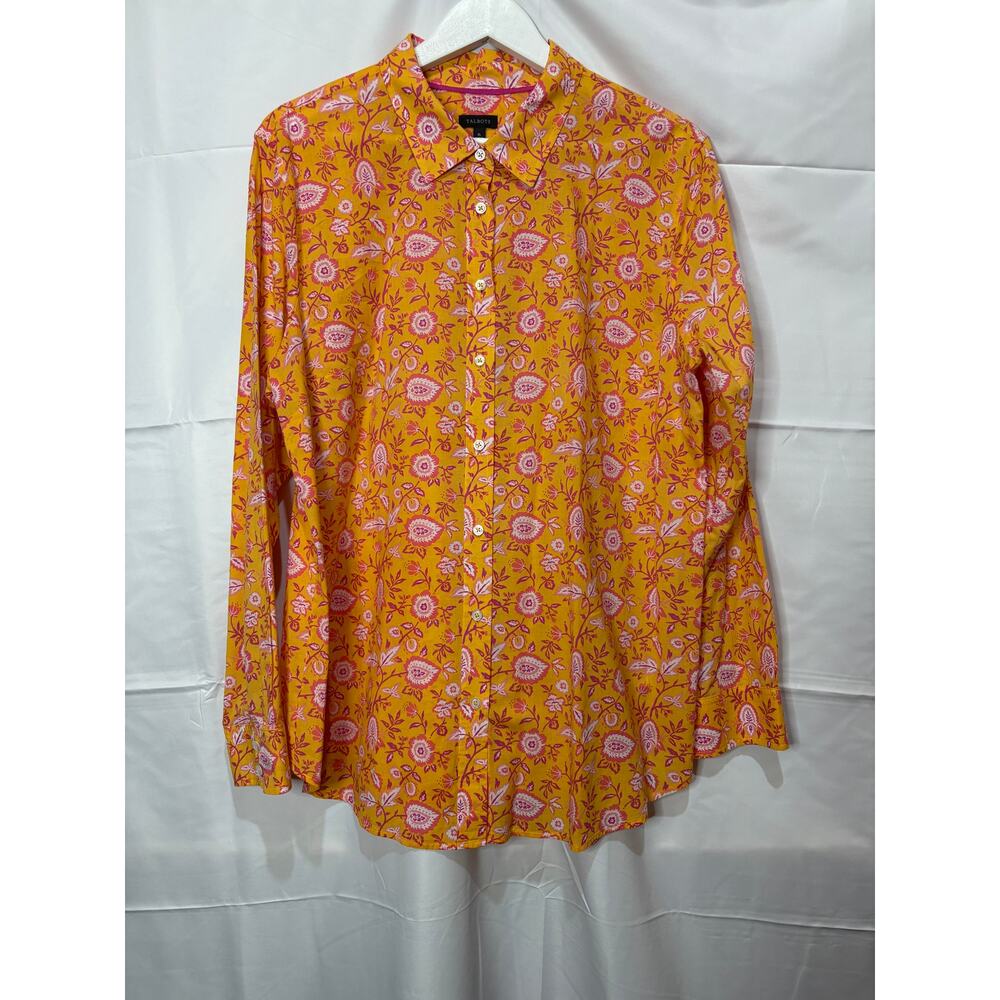 Talbots Paisley Orange Pink Floral Buttonup Blouse Top Size XL
